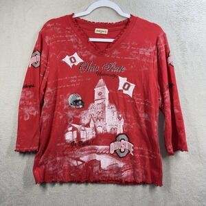 Ohio State Buckeyes Studio Gem‎ Top Women's L All Over Print Embellished Red